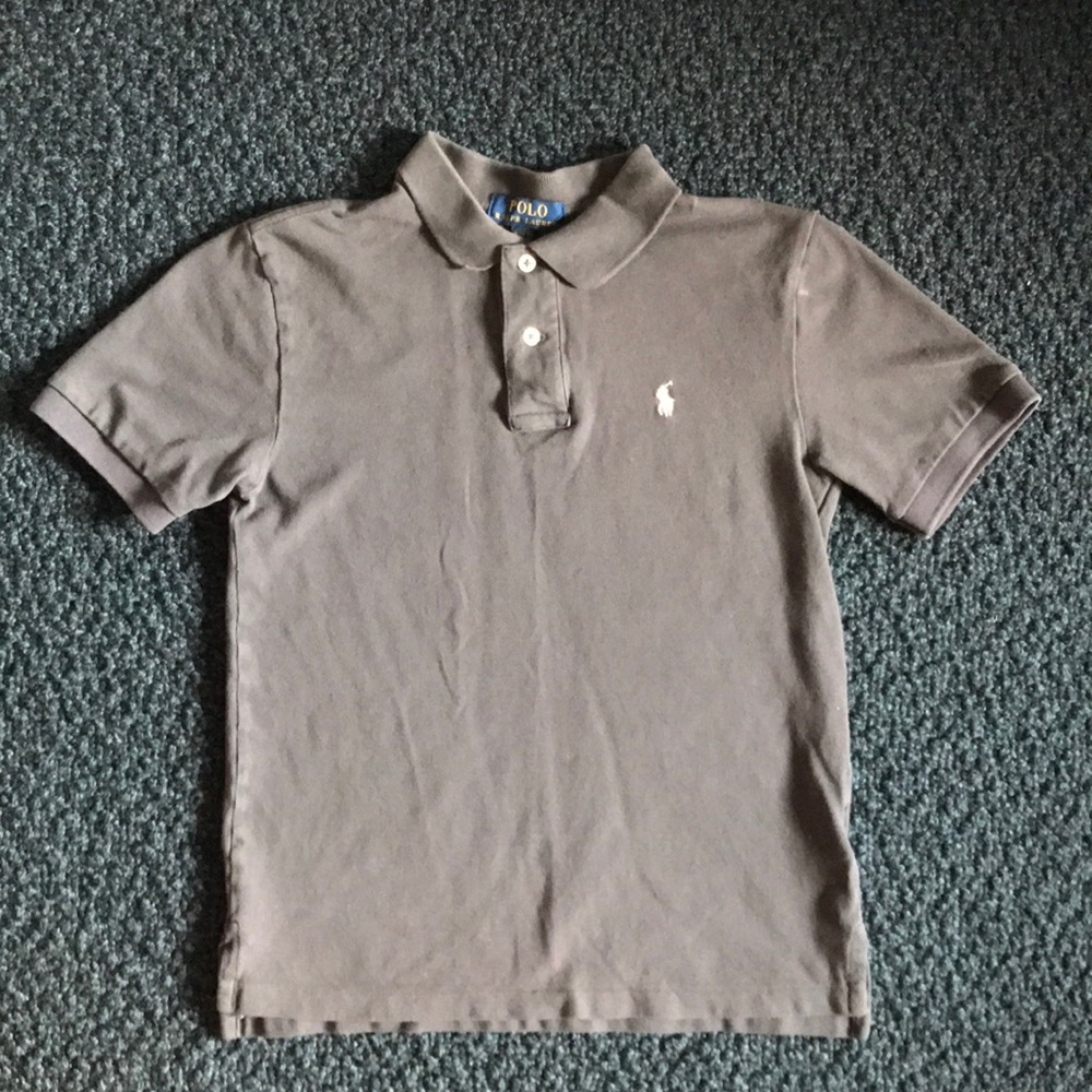 Boys dark gray pique polo.